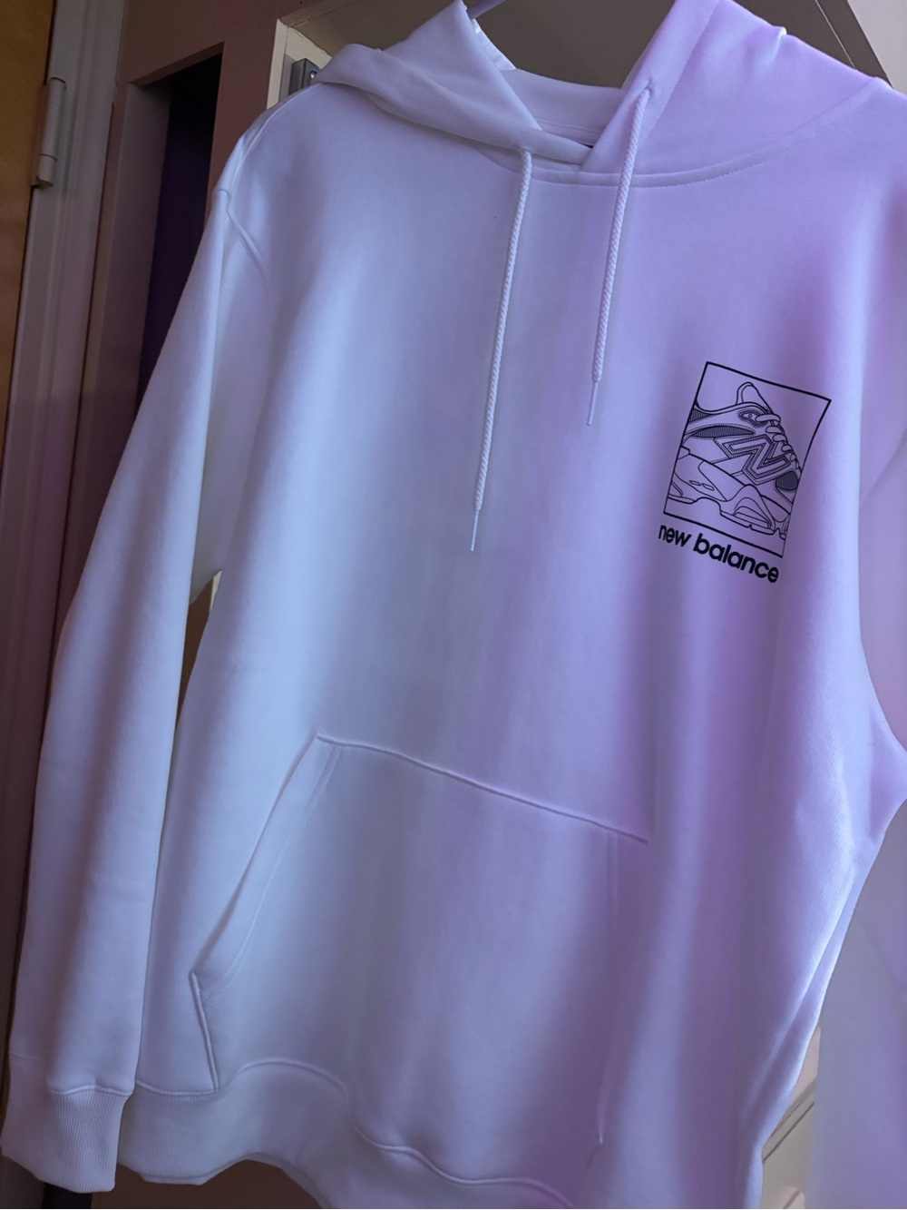 New Balance White Crewneck Hoodie with Black Logo Graphic